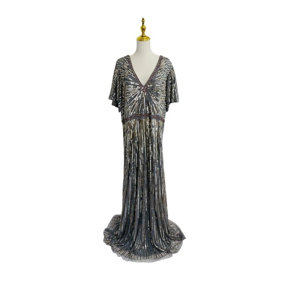 MAC DUGGAL 5538 Embellished V Neck Butterfly Sleeve Column Gown Size 20 $598 - Picture 1 of 11